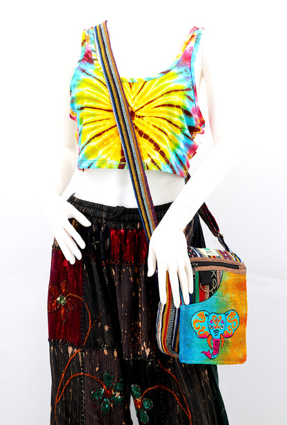 Elephant Hemp Passport Bag | Hand Embroidered Messenger Bag
