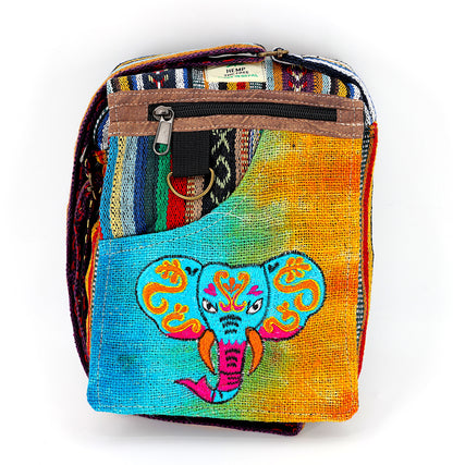Elephant Hemp Passport Bag | Hand Embroidered Messenger Bag