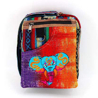 Elephant Hemp Passport Bag | Hand Embroidered Messenger Bag