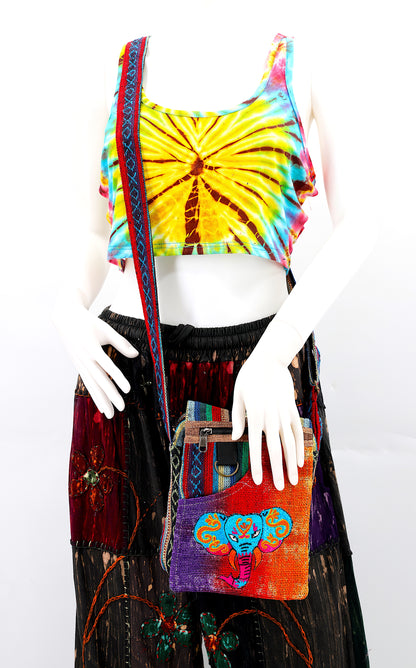 Elephant Hemp Passport Bag | Hand Embroidered Messenger Bag