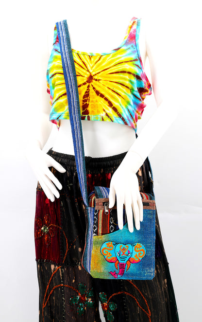 Elephant Hemp Passport Bag | Hand Embroidered Messenger Bag