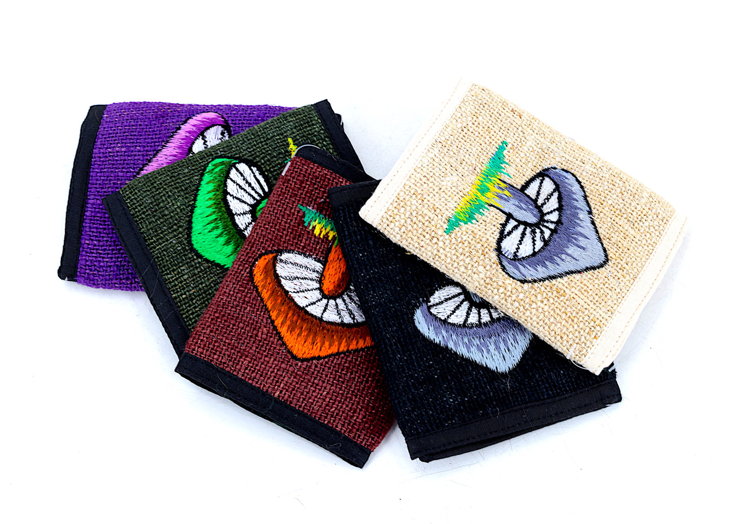 100% Hemp Single Mushroom Embroidered Tri-Fold Wallet