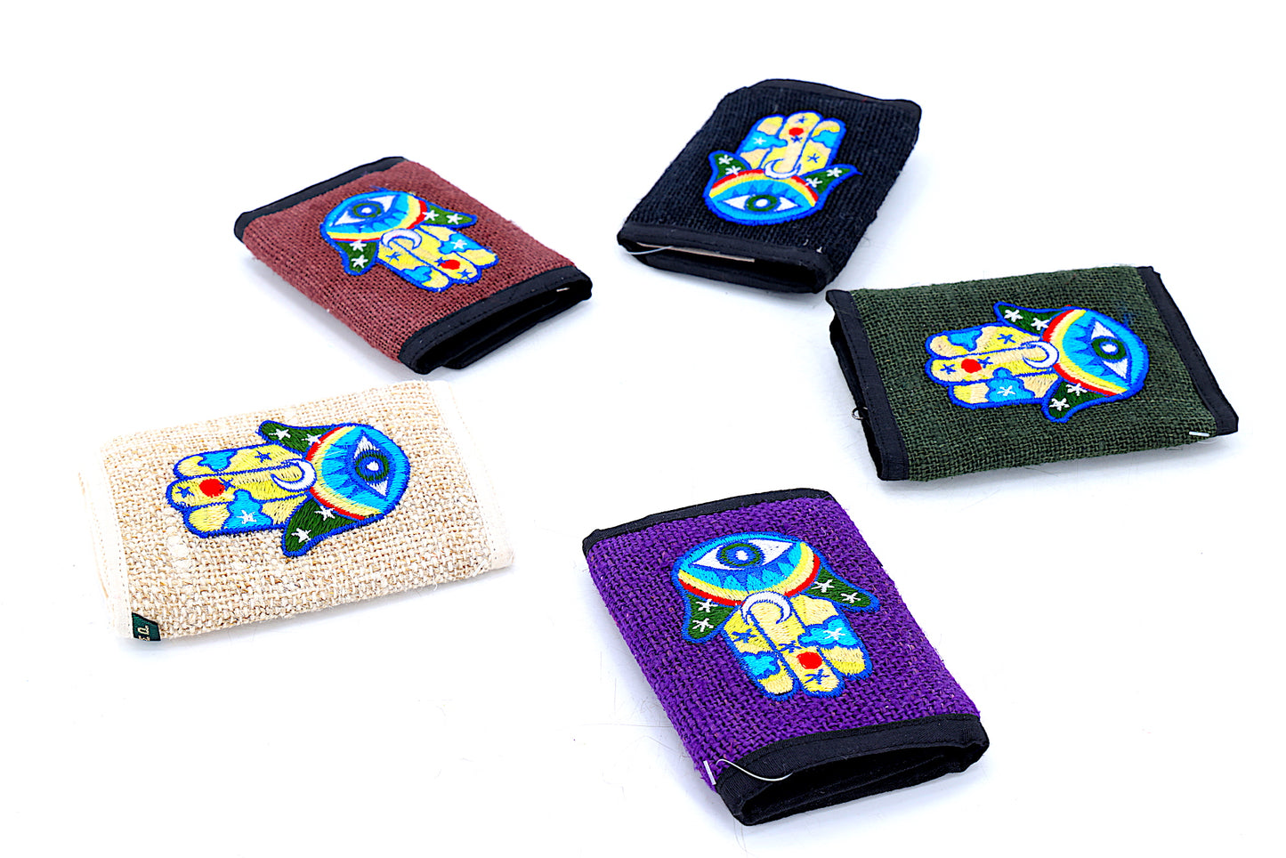 100% Hemp Hamsa Hand Embroidered Tri-Fold Wallet