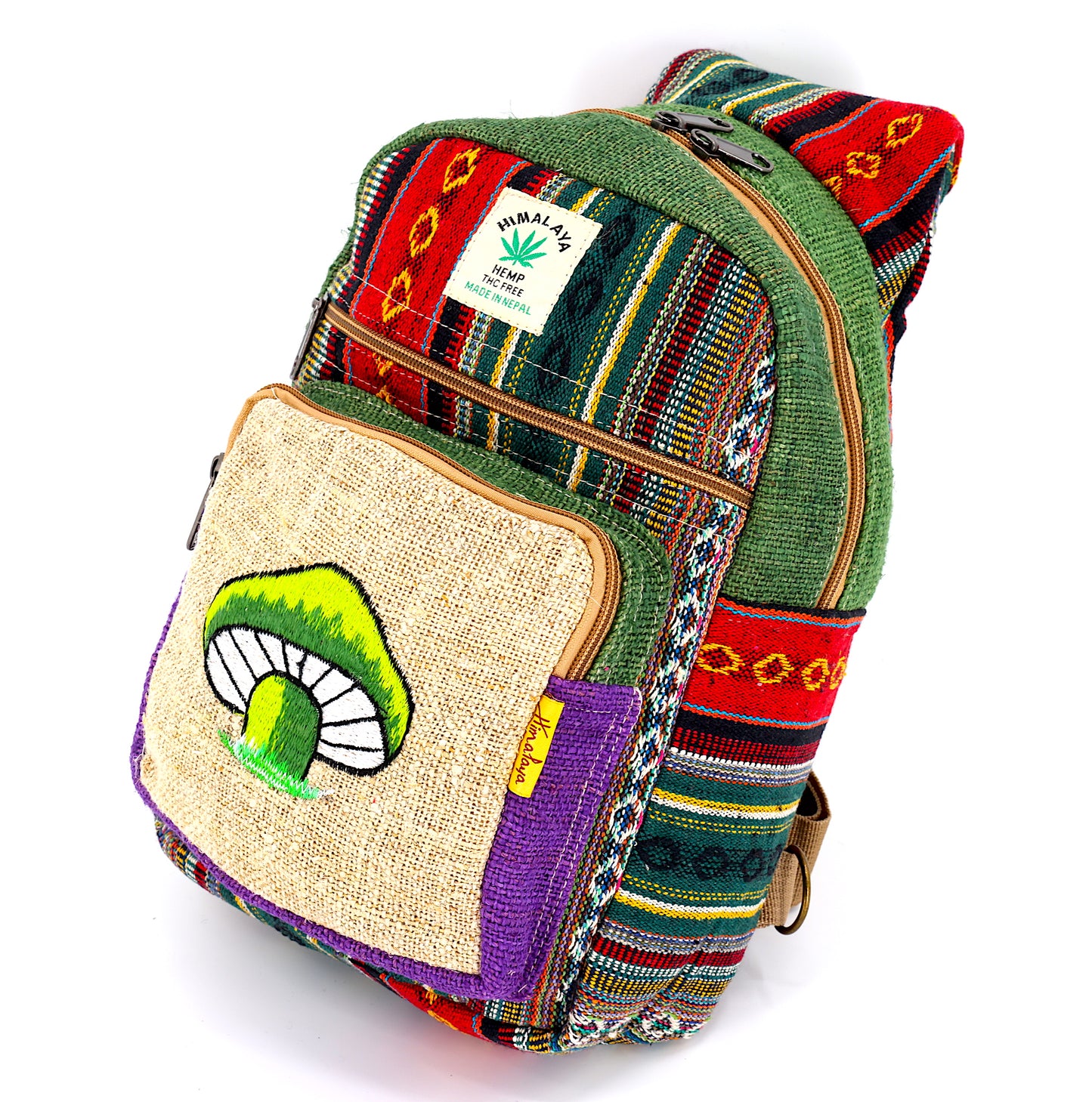 Hemp Mushroom Hand Embroidered Sling Backpack