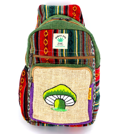 Mushroom Hemp Sling Backpack | Embroidered Shoulder Bag