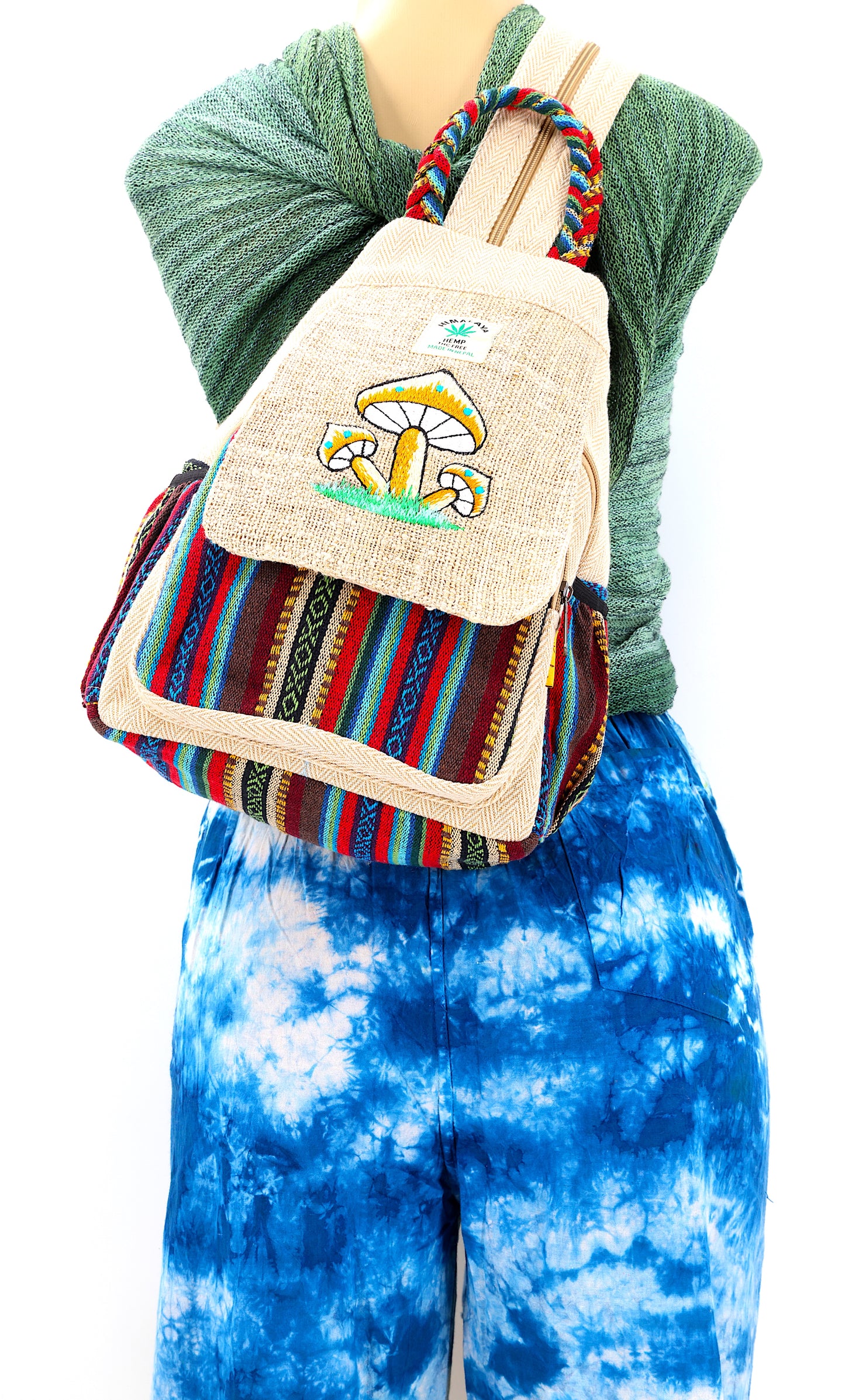 Hemp Mushroom Hand Embroidered Convertible Backpack