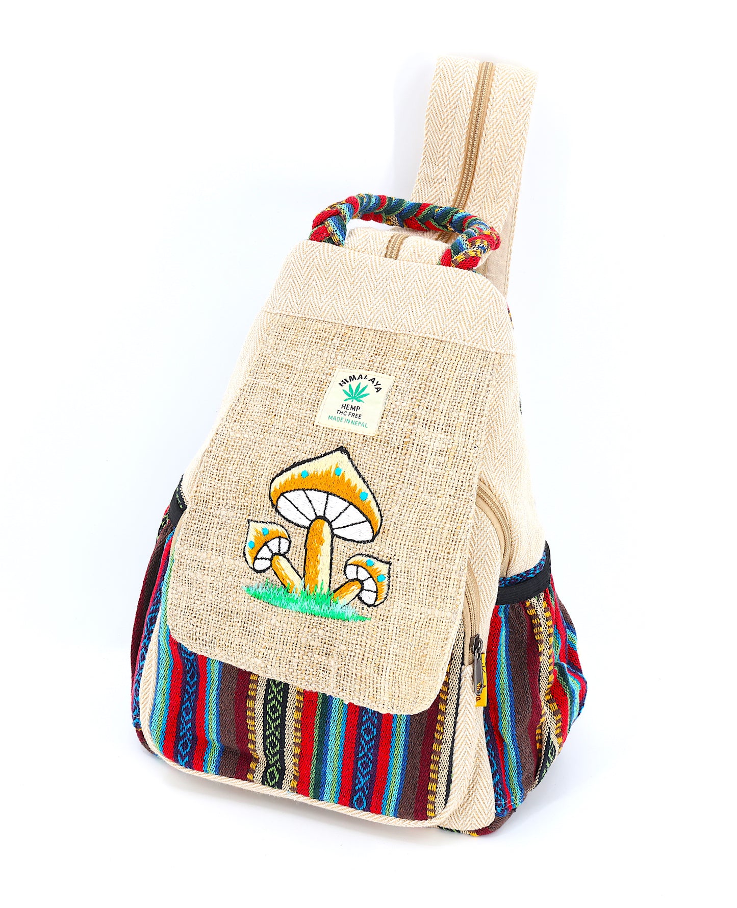 Hemp Mushroom Hand Embroidered Convertible Backpack