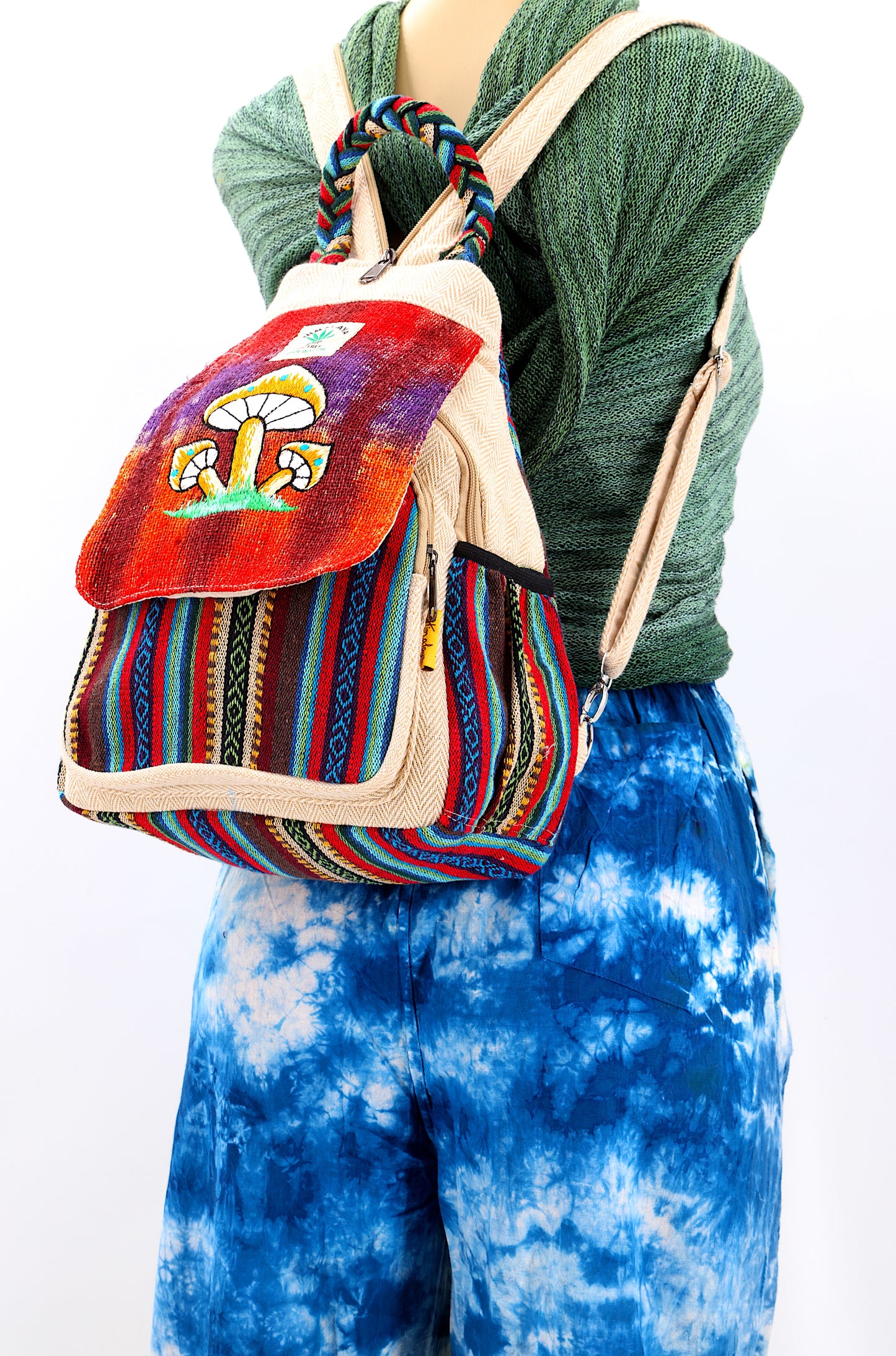 Hemp Mushroom Hand Embroidered Convertible Backpack