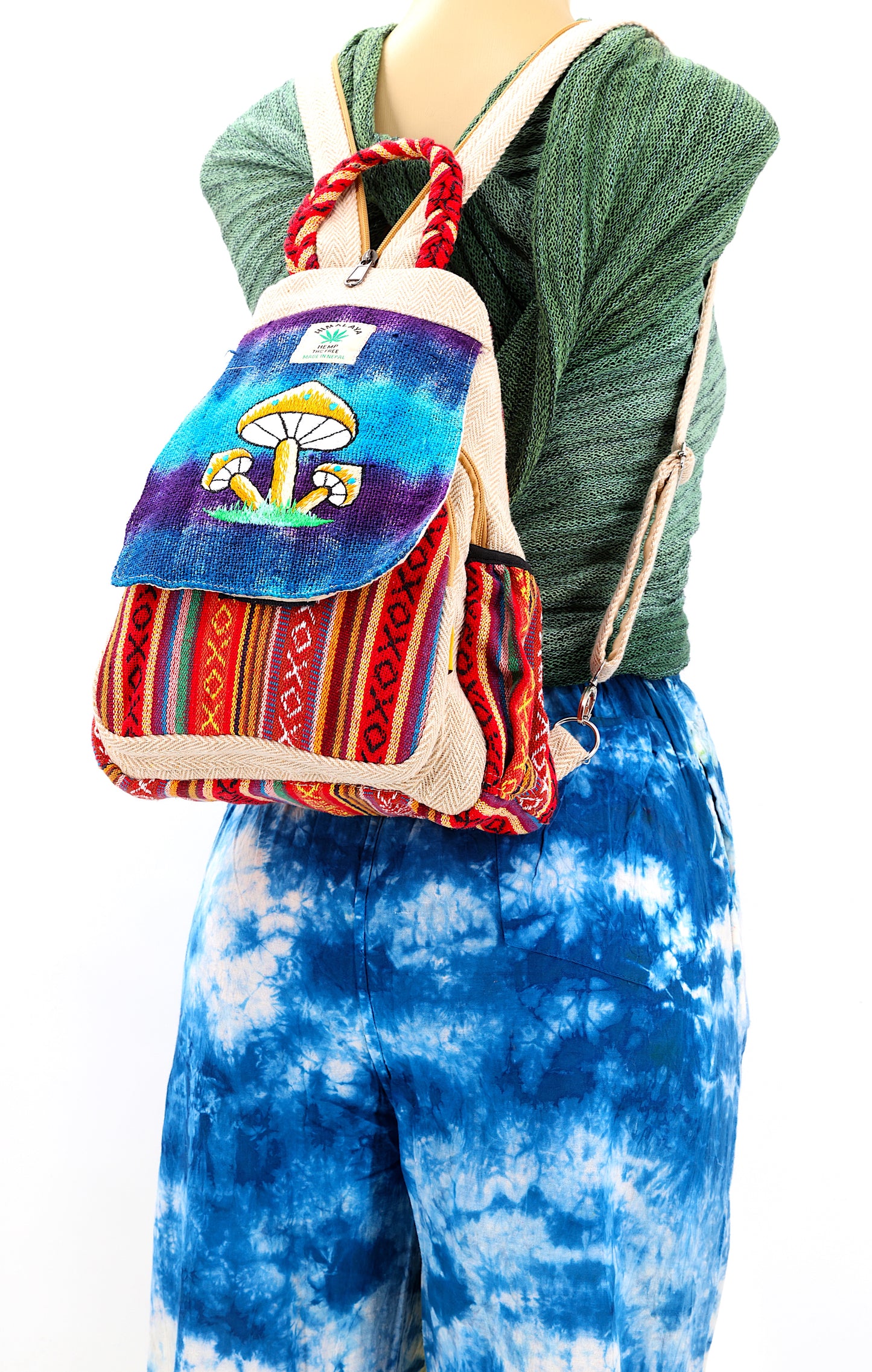 Hemp Mushroom Hand Embroidered Convertible Backpack