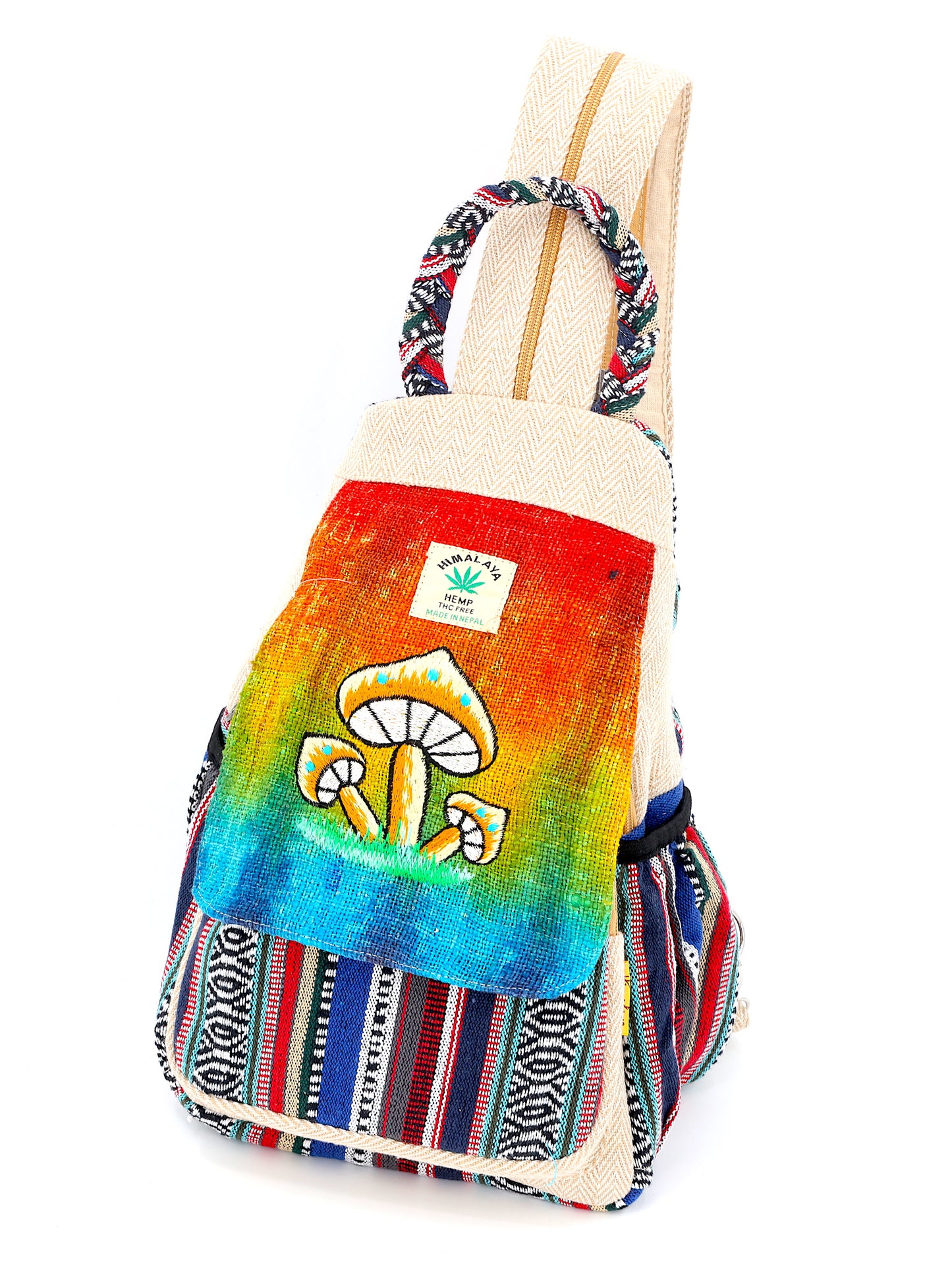 Hemp Mushroom Hand Embroidered Convertible Backpack