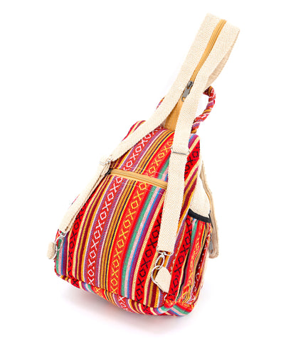 Hemp Frog Mushroom Hand Embroidered Convertible Backpack