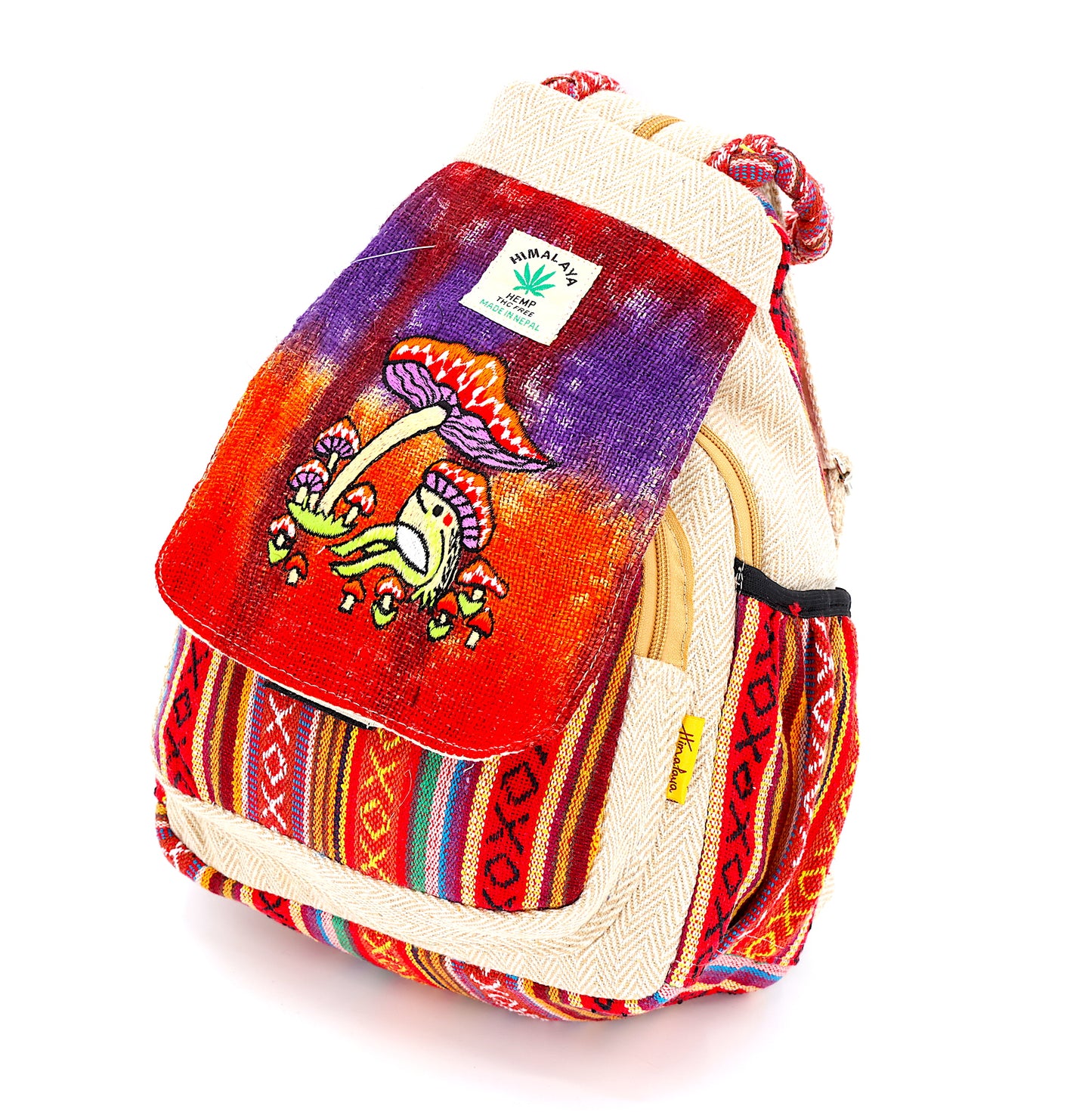 Hemp Frog Mushroom Hand Embroidered Convertible Backpack