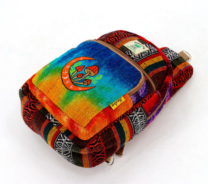 Moon & Mushroom Hemp Sling Backpack | Tie Dye Shoulder Bag