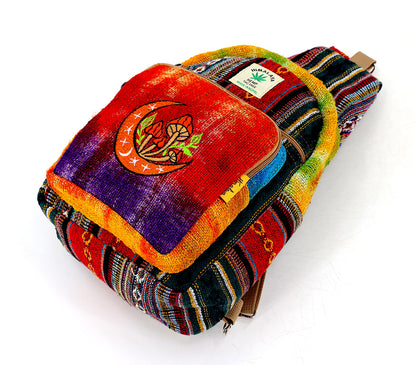 Moon & Mushroom Hemp Sling Backpack | Tie Dye Shoulder Bag