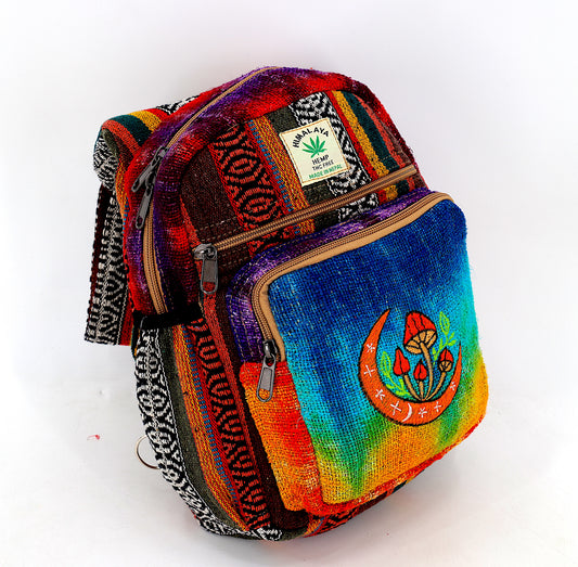 Hemp Moon Mushroom Hand Embroidered Sling Backpack