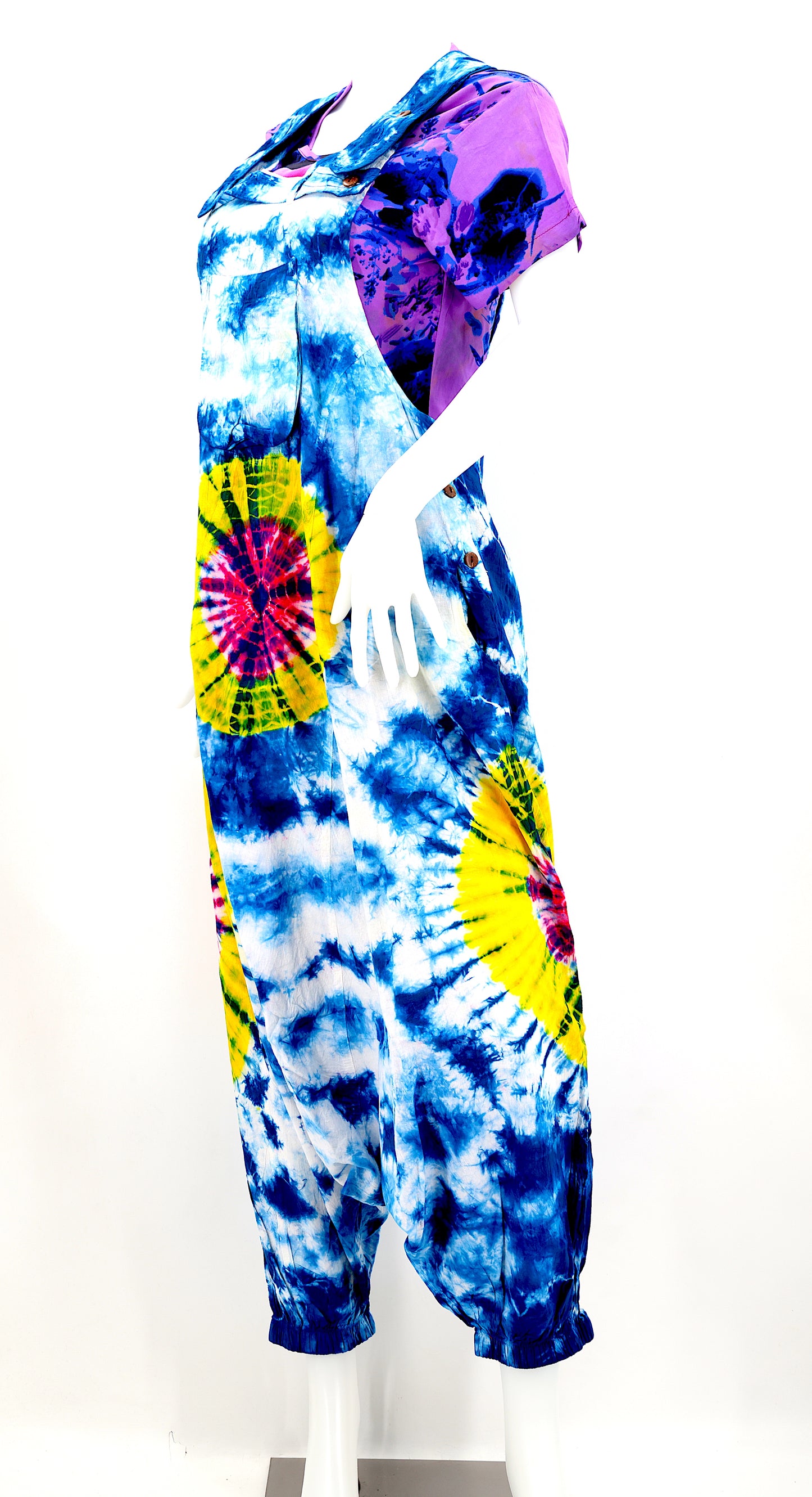 Cotton Hippie Handmade Tie Dye Drop Down Bohemian Overalls