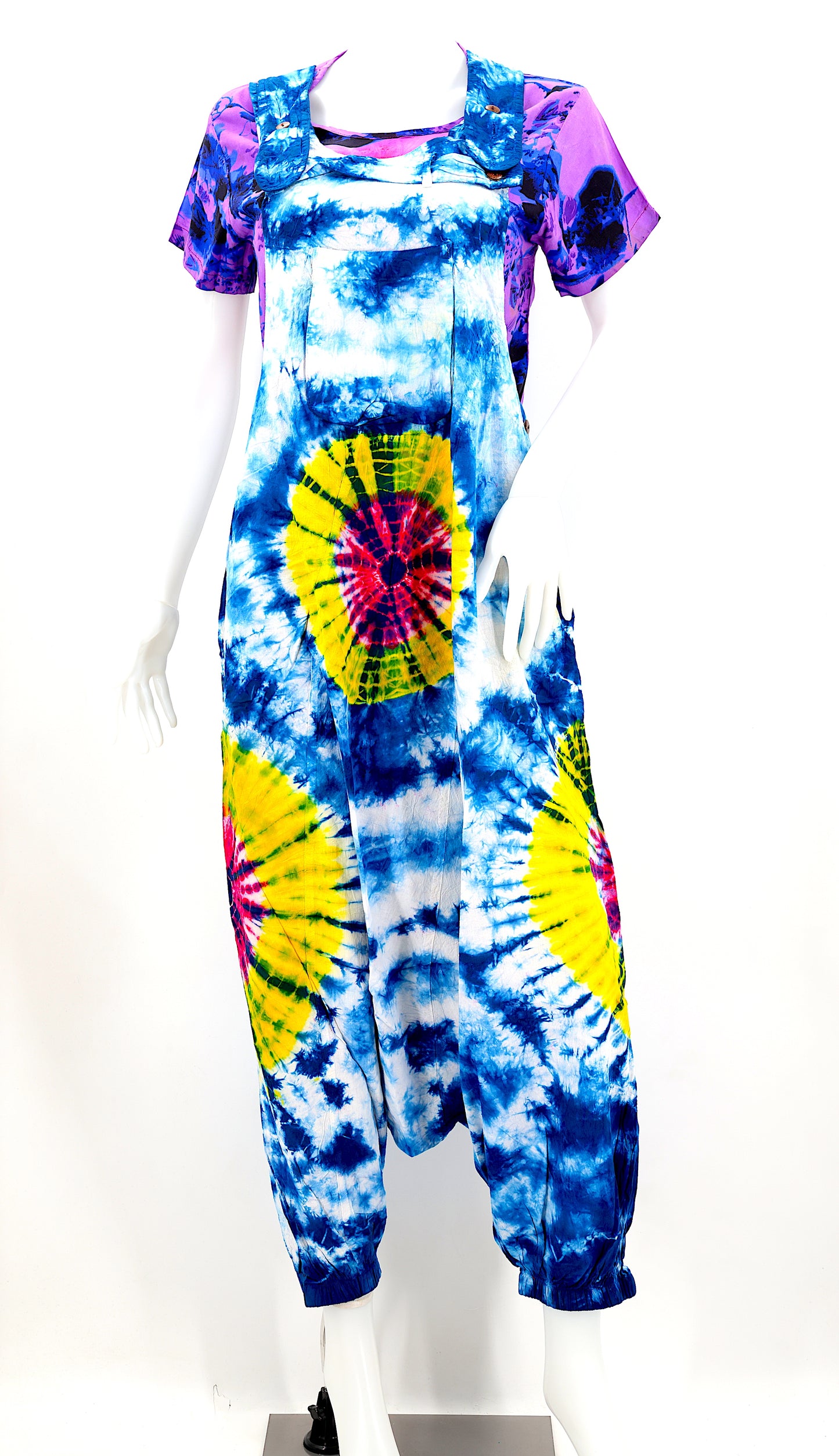 Cotton Hippie Handmade Tie Dye Drop Down Bohemian Overalls