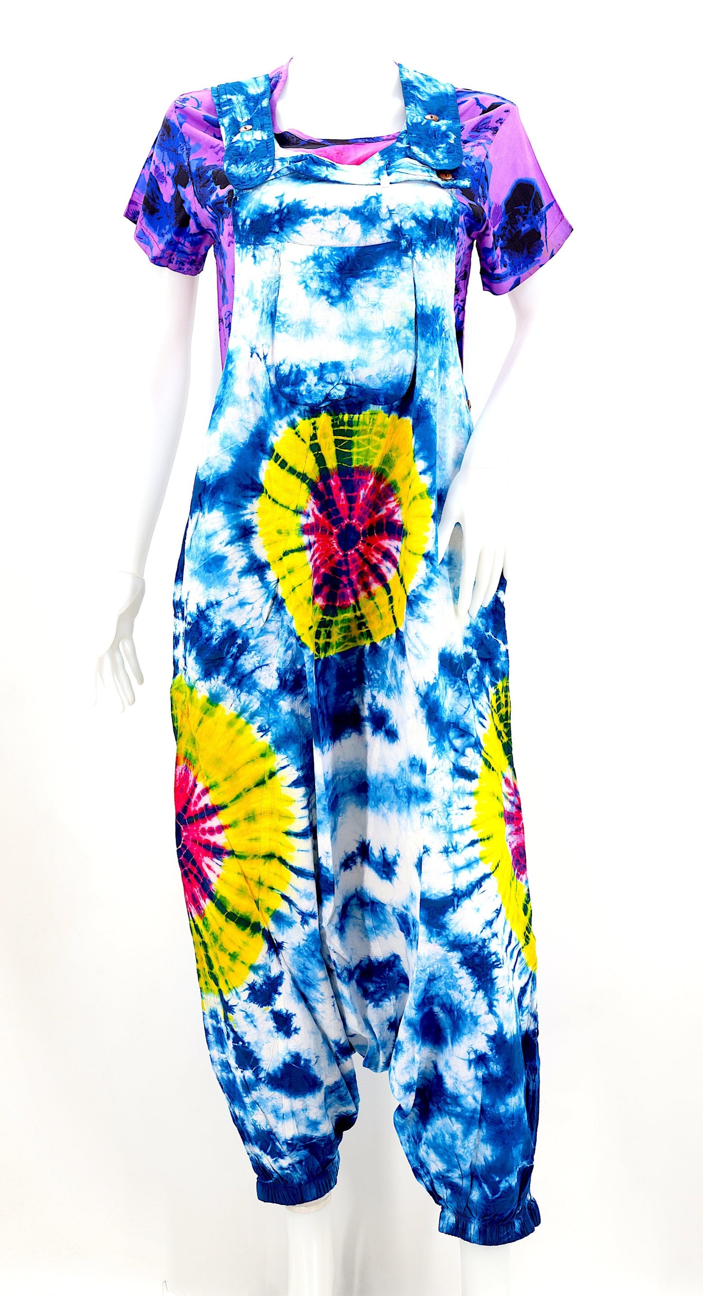 Cotton Hippie Handmade Tie Dye Drop Down Bohemian Overalls