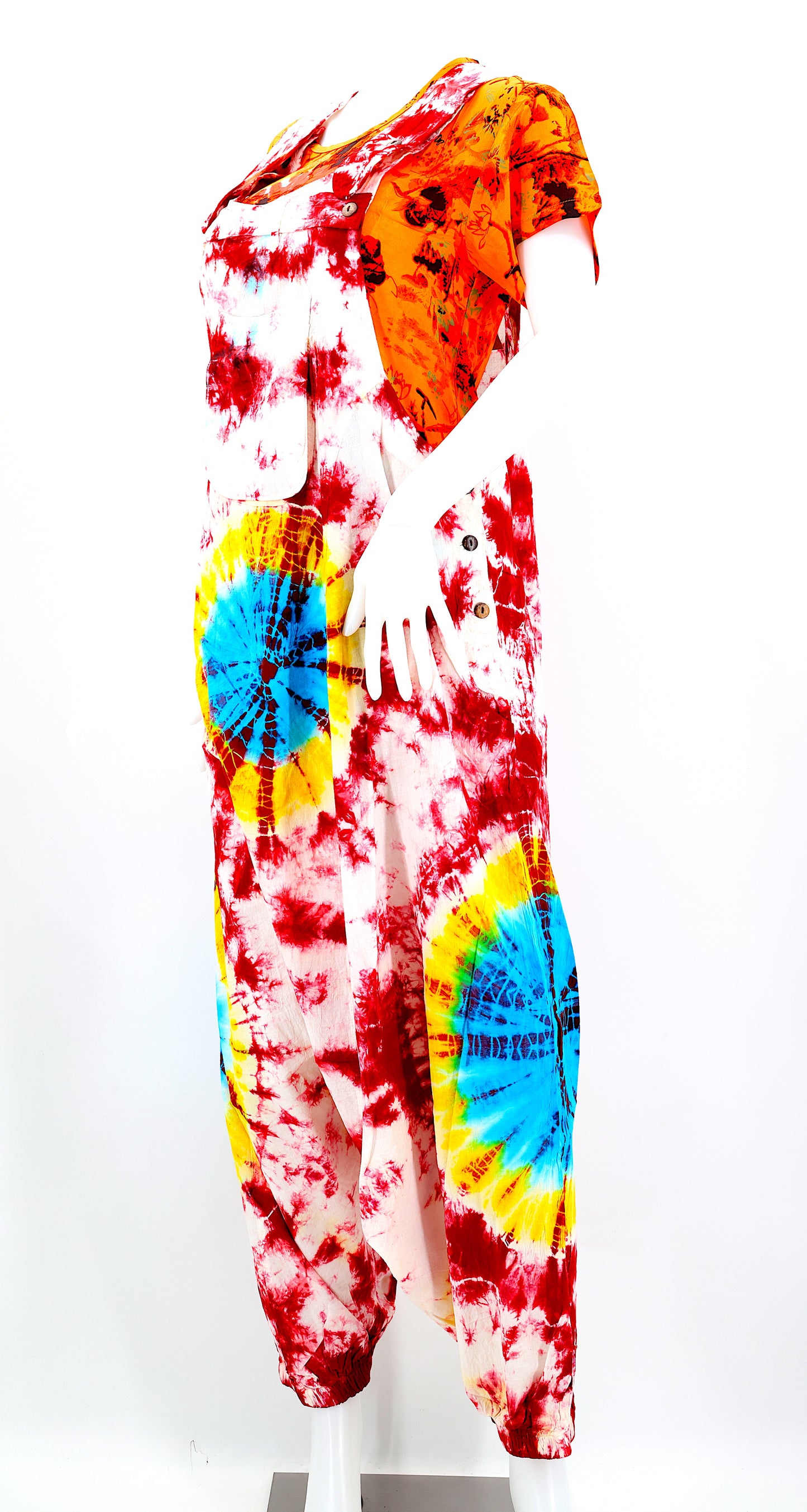 Cotton Hippie Handmade Tie Dye Drop Down Bohemian Overalls