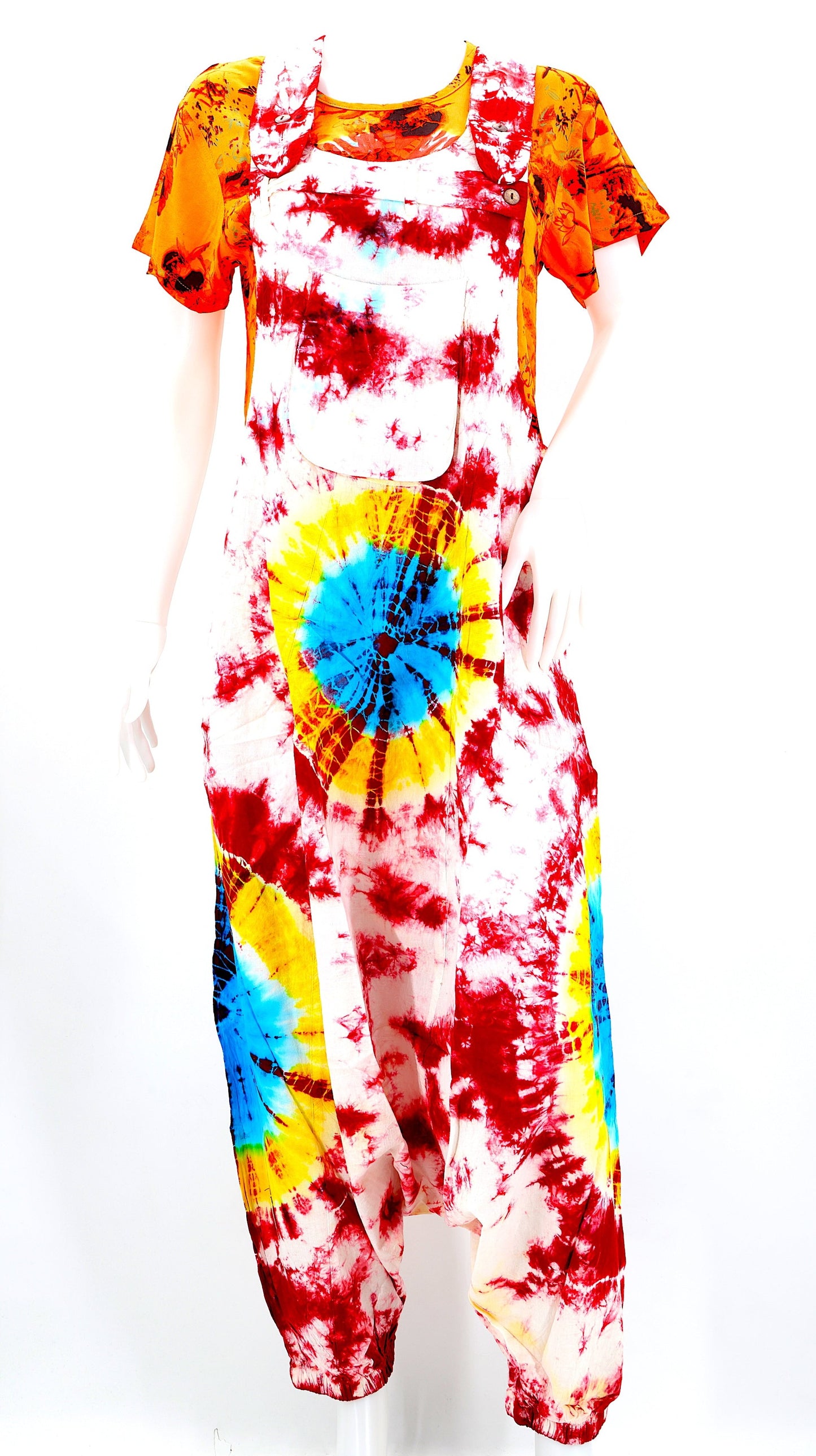 Cotton Hippie Handmade Tie Dye Drop Down Bohemian Overalls