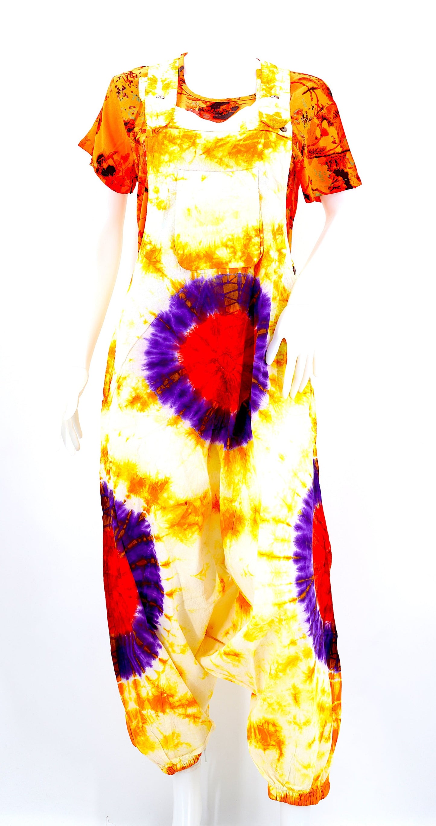 Cotton Hippie Handmade Tie Dye Drop Down Bohemian Overalls