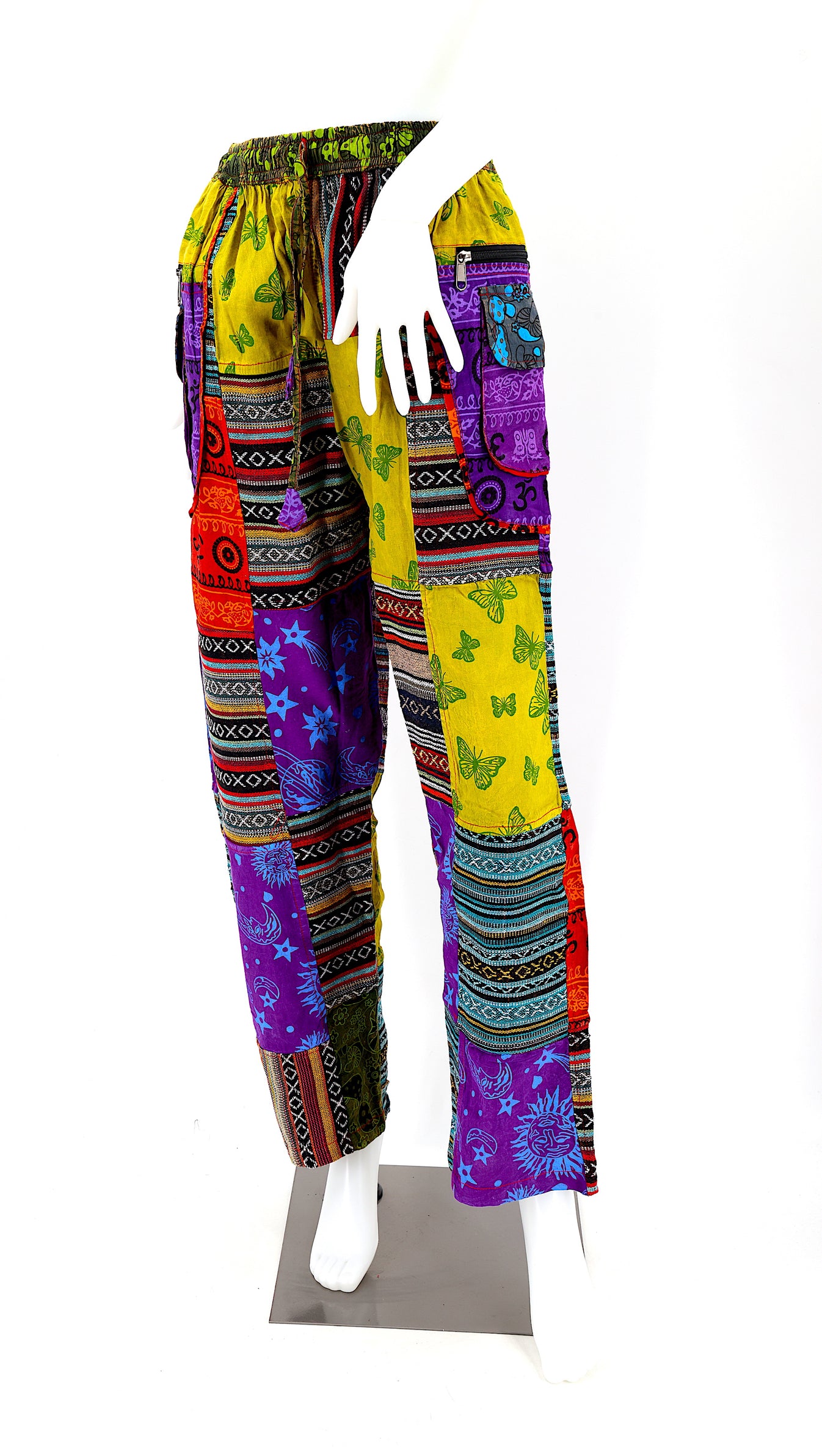 Pantalon De Plage Patchwork Pour Homme Tie Dye Peace Cotton Genie Parachute Yoga Pantalon Grande Taille Coupe Ample Jambe Droite Casual Hippie Gypsy Pantalon D'été Léger Pantalon De Plage Taille S à