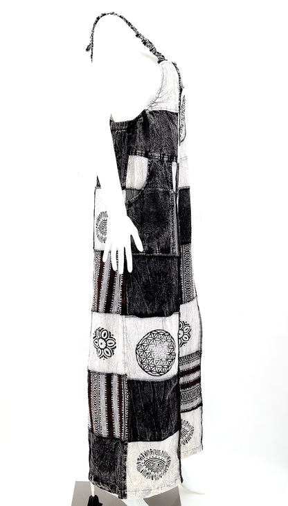 Black & White Patchwork Overalls | Gheri Wide Leg Cotton Jumpsuit