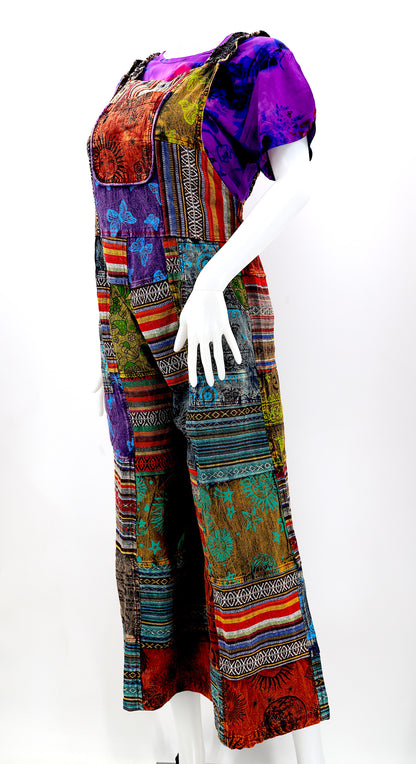 Gheri Wide Leg Overalls | Patchwork Cotton Jumpsuit