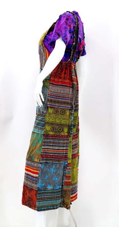 Gheri Wide Leg Overalls | Patchwork Cotton Jumpsuit