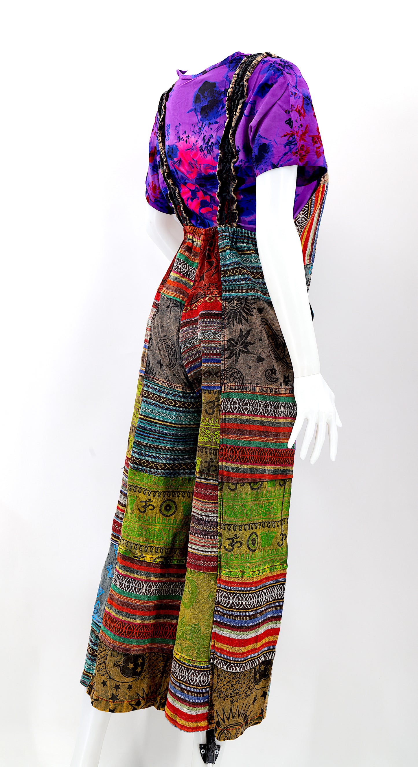 Cotton Hippie Handmade Gheri Patchwork Wide Leg Bohemian Overalls