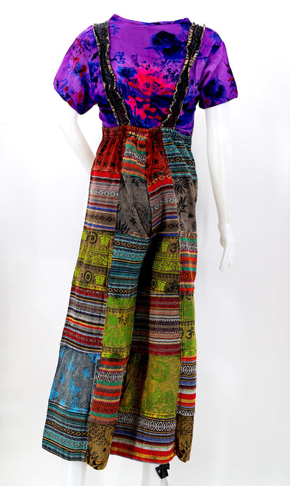 Gheri Wide Leg Overalls | Patchwork Cotton Jumpsuit