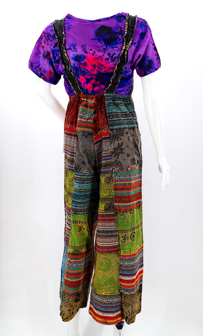 Gheri Wide Leg Overalls | Patchwork Cotton Jumpsuit