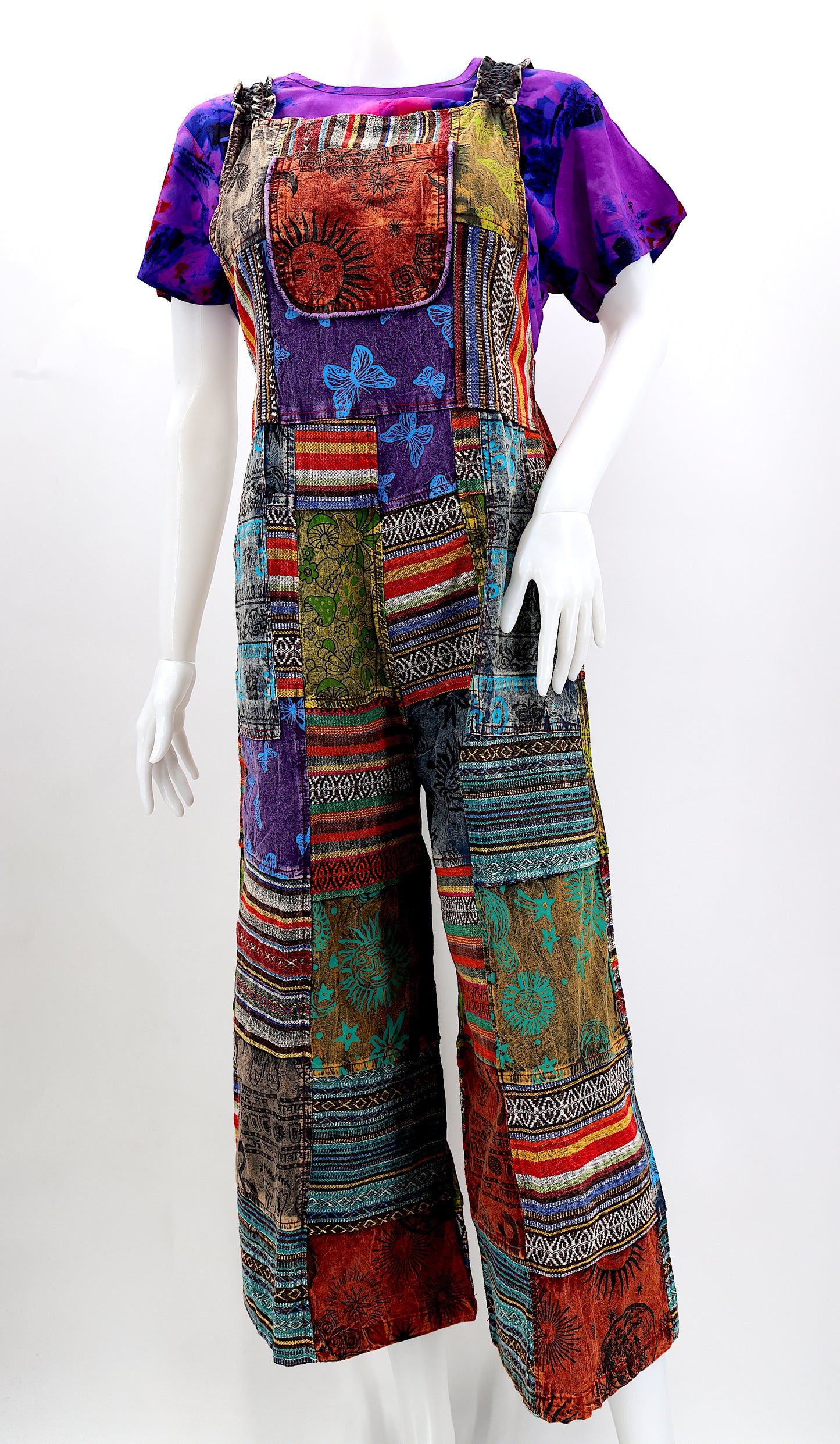 Cotton Hippie Handmade Gheri Patchwork Wide Leg Bohemian Overalls