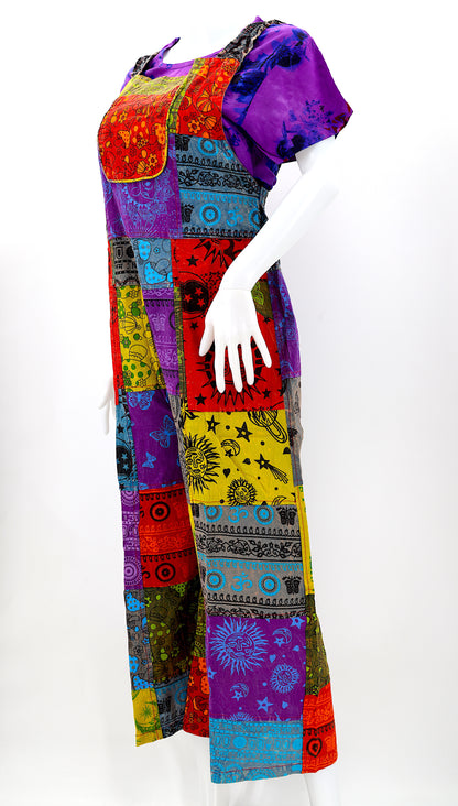 Festival Patchwork Overalls | Colorful Cotton Jumpsuit