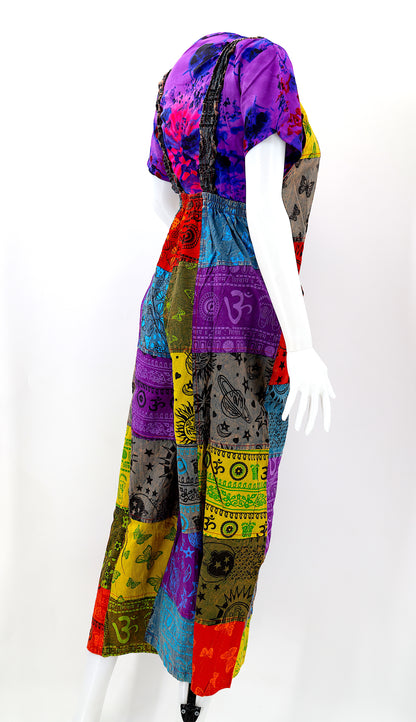 Festival Patchwork Overalls | Colorful Cotton Jumpsuit