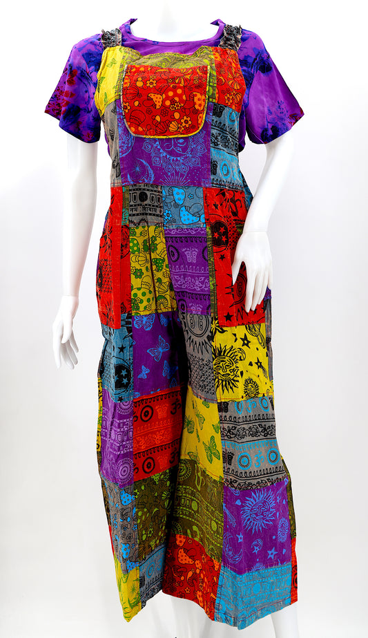 Cotton Hippie Handmade Patchwork Wide Leg Bohemian Overalls