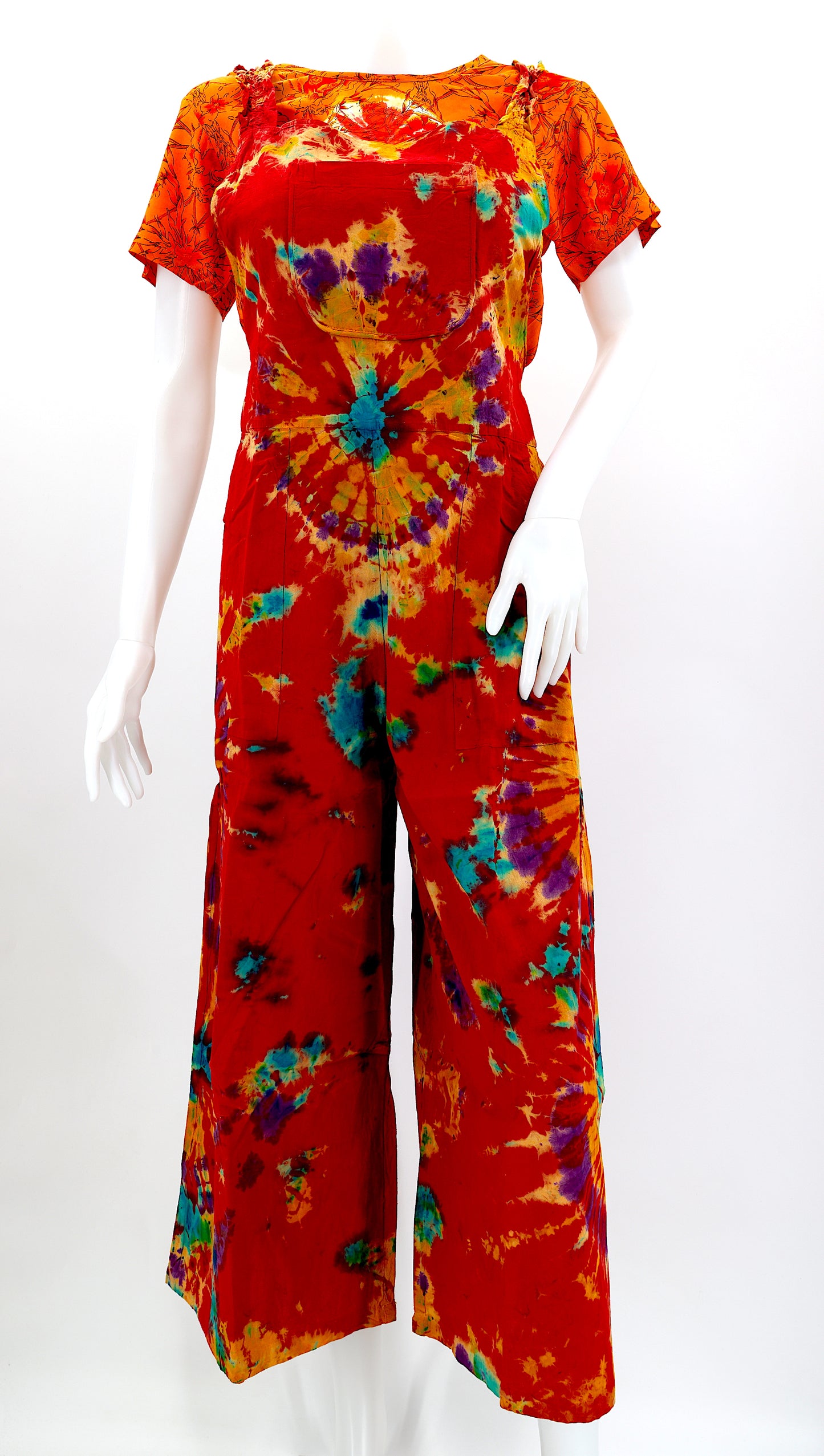 Cotton Hippie Handmade Tie Dye Wide Leg Bohemian Overalls