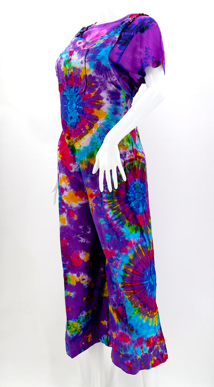 Tie Dye Wide Leg Overalls | Handmade Cotton Jumpsuit