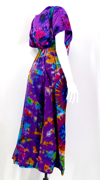 Tie Dye Wide Leg Overalls | Handmade Cotton Jumpsuit