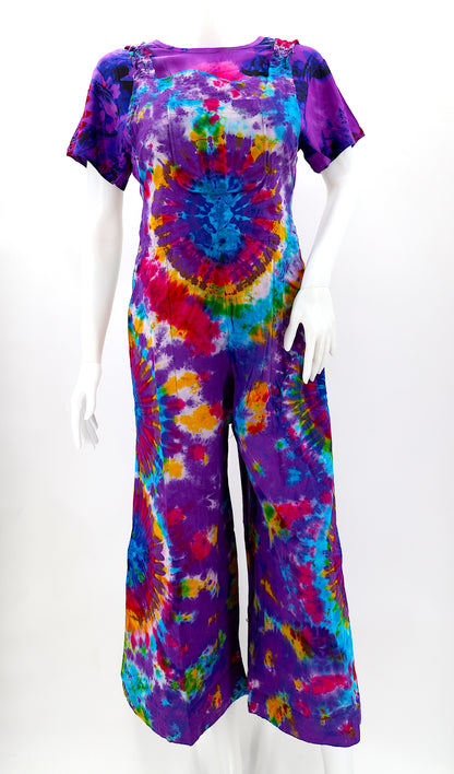 Tie Dye Wide Leg Overalls | Handmade Cotton Jumpsuit