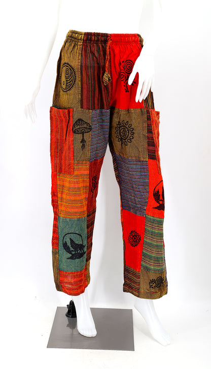 Colorful Patchwork Cotton Harem Pants | Mixed Print Design