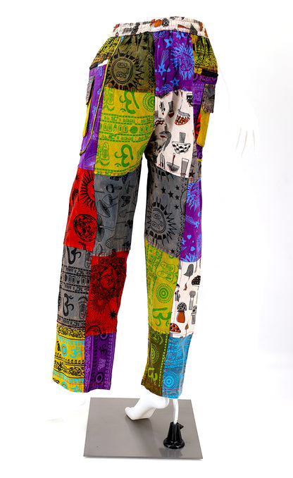 Patchwork Psychedelic Celestial Themed Cotton Straight Leg Pants