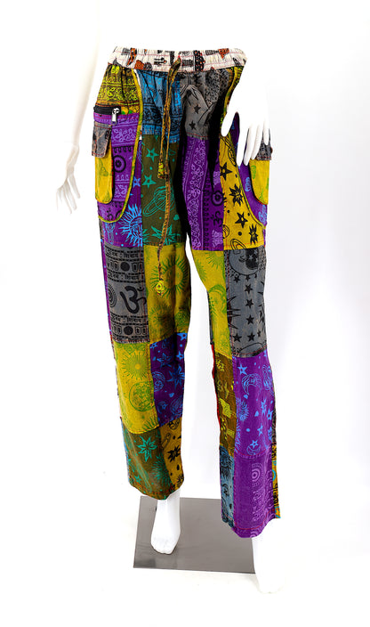 Patchwork Psychedelic Celestial Themed Cotton Straight Leg Pants