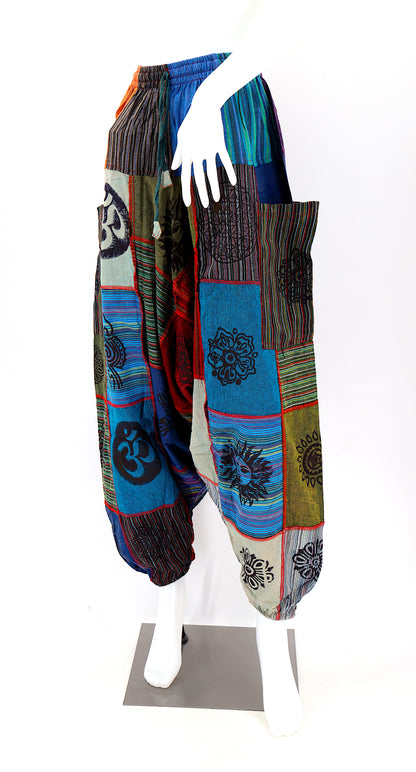 Free Size Patchwork Aladdin Pants | Drop Crotch Harem Pants