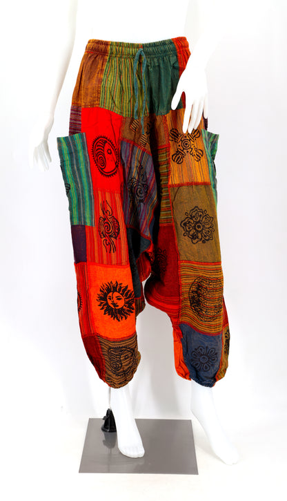 Free Size Patchwork Aladdin Pants | Drop Crotch Harem Pants
