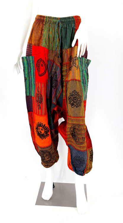 Free Size Patchwork Aladdin Pants | Drop Crotch Harem Pants