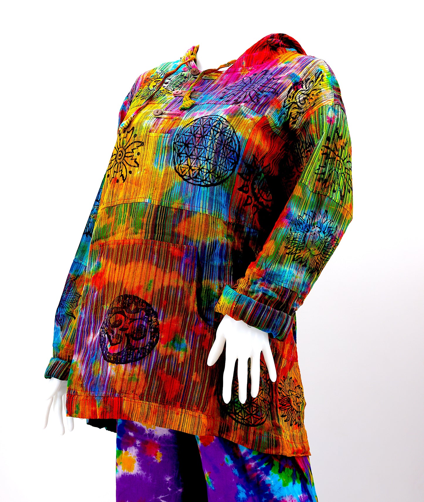 Cotton Hippie Handmade Patchwork Tie Dye Unisex Pullover Bohemian Hoodie