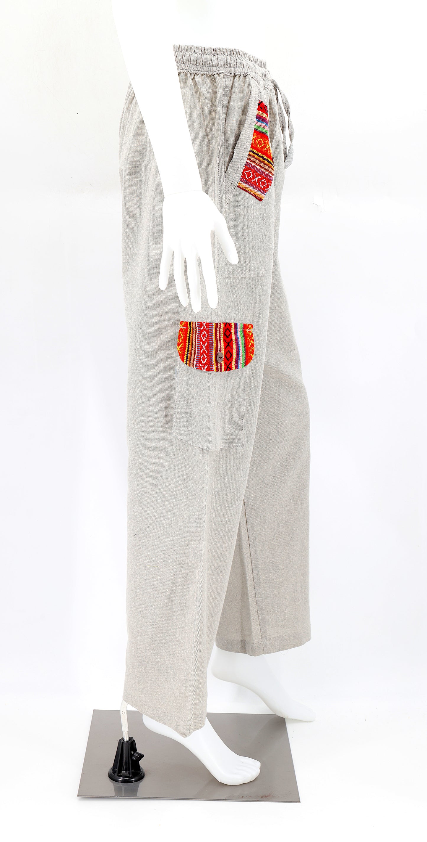 Cotton Hippie Handmade Harem Solid Color Multi-pocket Straight Leg Bohemian Trousers