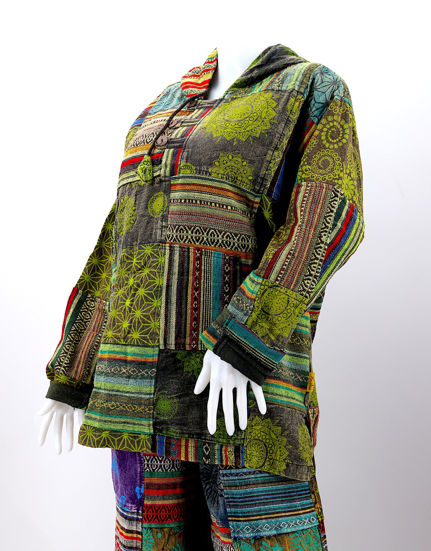 Cotton Hippie Handmade Gheri Patchwork Unisex Pullover Bohemian Hoodie