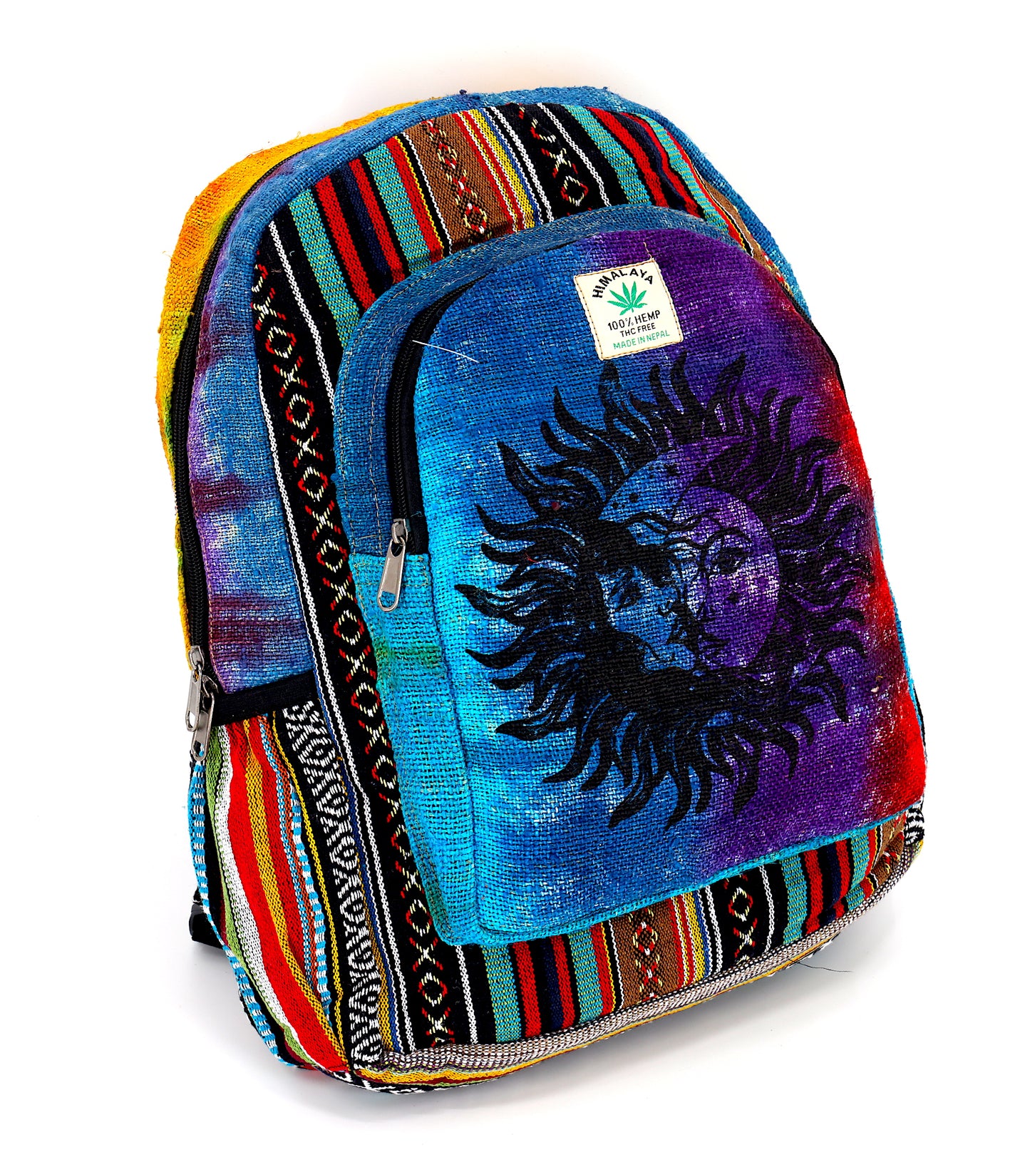 Hemp Sun and Moon Print Handmade Large Backpack